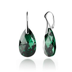 925 Sterling Silver Earrings with Emerald Crystals of Swarovski (64618-EM), Emerald, Swarovski