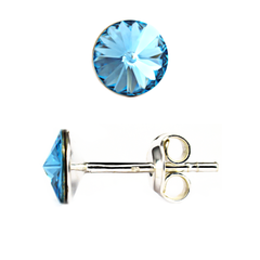 Silver stud earrings. Aquamarine Swarovski. Article 61615-AQ, Aquamarine, Swarovski