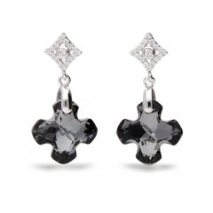 925 Sterling Silver Earrings with Silver Night Crystals of Swarovski (KC686714SN), Silver Night, Swarovski