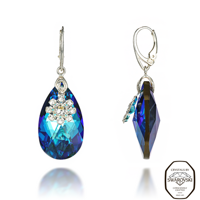 Set: earrings and a pendant with a chain. Bermuda Blue. Article number DGS-12610, Bermuda Blue, Swarovski