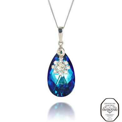 Set: earrings and a pendant with a chain. Bermuda Blue. Article number DGS-12610, Bermuda Blue, Swarovski