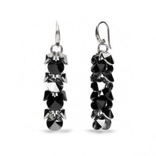 925 Sterling Silver Earrings with Hematite Crystals of Swarovski (KWD6428MCHJ), Jet, Swarovski