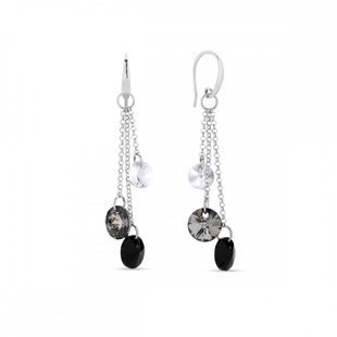 925 Sterling Silver Earrings with Silver Night Crystals of Swarovski (KWROLO64283SNJ), Silver Night, Jet, Crystal, Swarovski