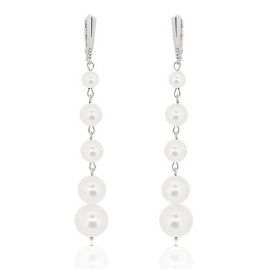 Silver earrings. Swarovski pearls. Article 61462-W, Pearl, Swarovski