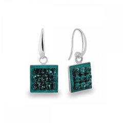 925 Sterling Silver Earrings with Emerald Crystals of Swarovski (KWMESH3EM), Emerald, Swarovski