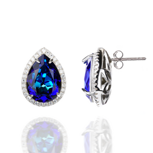 Срібні сережки. Бермудський Танзаніт Swarovski. Артикул 61162-BB, Танзаніт, Swarovski