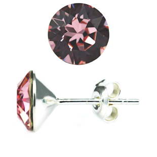 925 Sterling Silver Stud Earrings with Light Rose of Swarovski (61624-LR), Light Rose, Swarovski