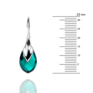 925 Sterling Silver Earrings with Emerald crystals of Swarovski (61164-EM), Emerald, Swarovski