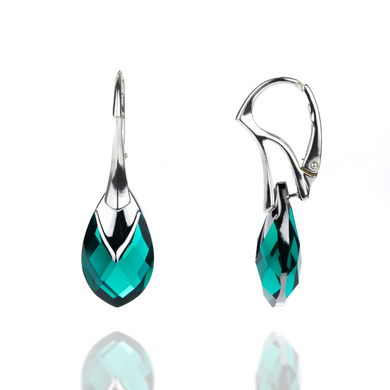 925 Sterling Silver Earrings with Emerald crystals of Swarovski (61164-EM), Emerald, Swarovski