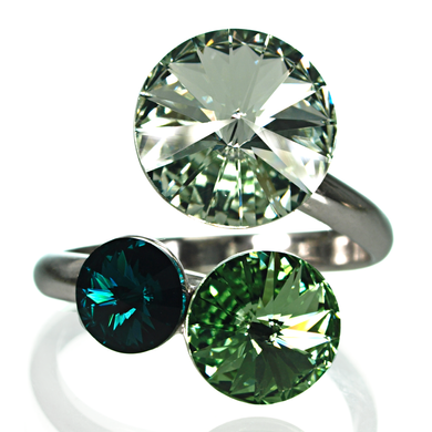 925 Sterling Silver Ring with Emeralds of Swarovski (P11223EM), Emerald, Swarovski, Adjustable