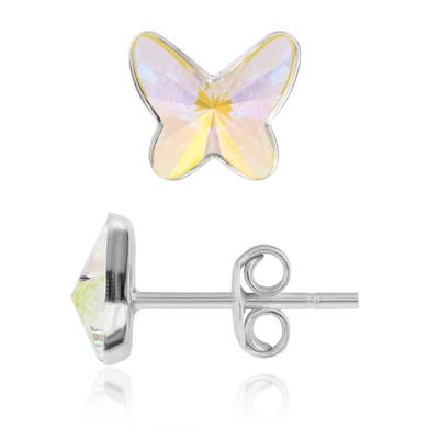 Silver stud earrings. Opal Northern Lights (AB) Swarovski. Article 61262-AB, Aurora Borealis (АВ), Swarovski