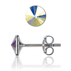 Silver stud earrings. Opal Northern Lights (AB) Swarovski. Article 61615-AB, Aurora Borealis (АВ), Swarovski