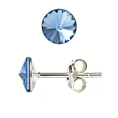 Silver stud earrings. Light Swarovski Sapphire. Article 61615-LS, Sapphire, Swarovski