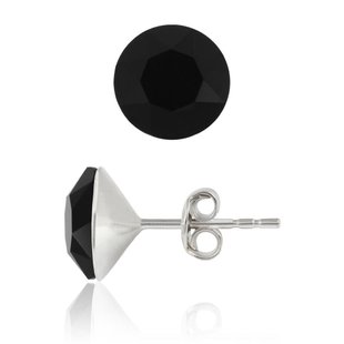 Silver stud earrings. Swarovski onyx. Article 61269-J, Jet, Swarovski