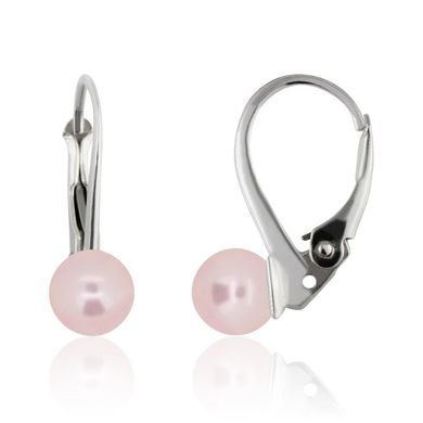 Silver earrings. Pink Swarovski pearls. Article 612610-RO, Pearl, Swarovski
