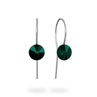 Сережки з срібла 925 проби зі Смарагдами Swarovski (61616-EM), Смарагд, Swarovski