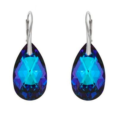 Silver earrings. Tanzanite Swarovski. Article 64618-H, Bermuda Blue, Swarovski