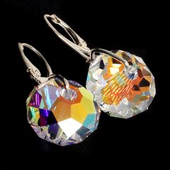 925 Sterling Silver Earrings with Aurora Borealis of Swarovski (4439258443), Aurora Borealis (АВ), Swarovski