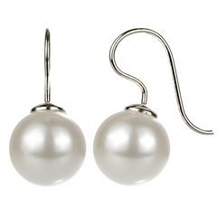 Silver earrings. Swarovski pearls. Article 61365-W, Pearl, Swarovski