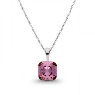 925 Sterling Silver Pendant with Chain with Antique Pink Crystal of Swarovski (N4470AP), Light Rose, Swarovski