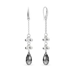 925 Sterling Silver Earrings with Silver Night Crystals of Swarovski (KWROLO6010SN), Silver Night, Swarovski