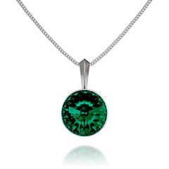 925 Sterling Silver Pendant with Chain with Emerald crystal of Swarovski (61661-EM), Emerald, Swarovski