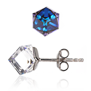 Серебряные серьги-гвоздики. Бермудский Танзанит Swarovski. Артикул 22615-BB, Танзанит, Swarovski