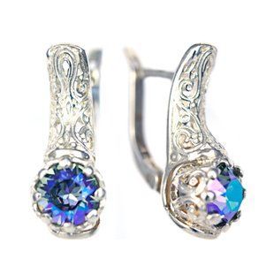 Серьги с английским замком. Paradise Shine. Артикул 6869-PS, Султанит, Swarovski