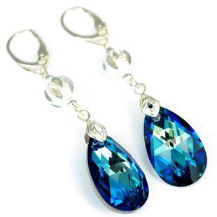 Серьги из серебра 925 пробы с Бермудскими Танзанитами Swarovski (4189179441), Танзанит, Swarovski