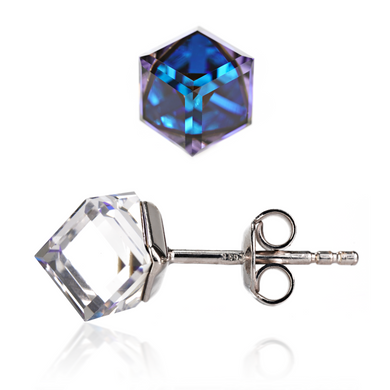 Silver stud earrings. Bermuda Tanzanite Swarovski. Article 22615-BB, Bermuda Blue, Swarovski