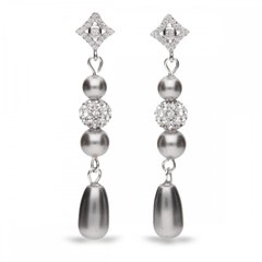 925 Sterling Silver Earrings with Light Grey Pearls of Swarovski (KW58105816LG), Pearl, Swarovski