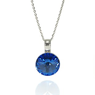 Кулон с цепочкой с серебра 925 пробы с Сапфиром Swarovski (N112212SA), Сапфир, Swarovski