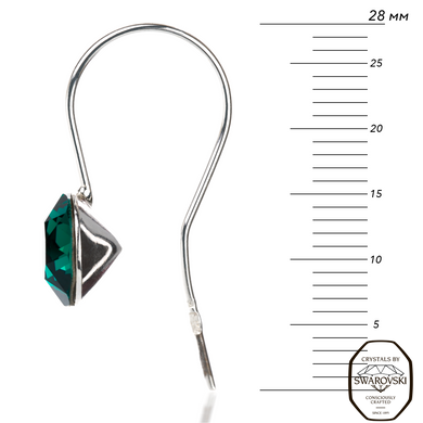 Серебряные серьги. Изумруд Swarovski. Артикул 62612-EM, Изумруд, Swarovski