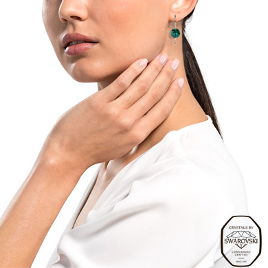 Серебряные серьги. Изумруд Swarovski. Артикул 62612-EM, Изумруд, Swarovski