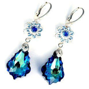 Серьги из серебра 925 пробы с Бермудскими Танзанитами Swarovski (2838316762), Танзанит, Swarovski