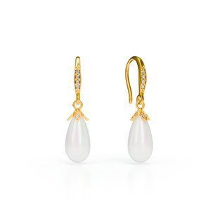 Сережки з позолоченого срібла 925 проби з Перлинами Swarovski (KCG581615W), Перлина, Фіаніт, Swarovski