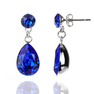 Серебряные серьги. Королевский Сапфир Swarovski. Артикул 61168-MAB, Сапфир, Swarovski