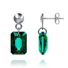 Silver earrings with Emerald Swarovski crystals (61667-EM), Emerald, Swarovski