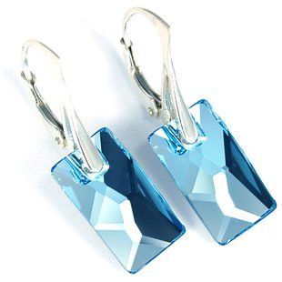 Серьги с английским замком. Aquamarine. Артикул DGE-13660, Аквамарин, Swarovski