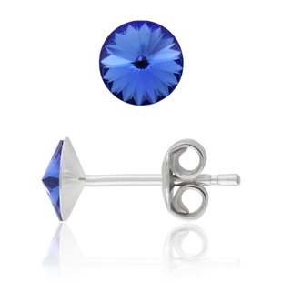 Silver stud earrings. Swarovski sapphire. Article 61615-SA, Sapphire, Swarovski