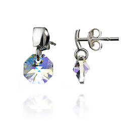 Silver earrings. Opal Northern Lights (AB) Swarovski. Article 611610-AB, Aurora Borealis (АВ), Swarovski