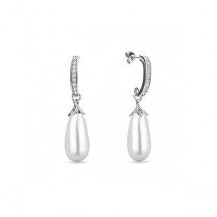 Серьги из серебра 925 пробы с Жемчугом Swarovski (KC581615W), Жемчуг, Фианит, Swarovski