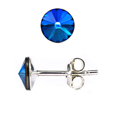 Silver stud earrings. Bermuda Tanzanite Swarovski. Article 61615-BB, Bermuda Blue, Swarovski