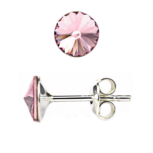 Серебряные серьги-гвоздики. Розовая Шпинель Swarovski. Артикул 61615-LR, Шпинель, Swarovski