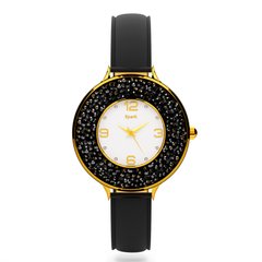 Gold-plated women's wristwatch. Swarovski onyx. Article 21065-CHR, Jet, Swarovski