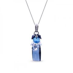 925 Sterling Silver Pendant with Chain with Sapphire Crystals of Swarovski (NP6696DB), Aquamarine, Sapphire, Crystal