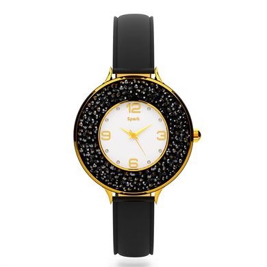 Позолочений жіночиий наручний годинник. Онікс Swarovski. Артикул 21065-CHR, Онікс, Swarovski