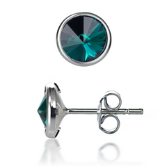 Silver stud earrings. The Swarovski emerald. Article 611615-EM, Emerald, Swarovski