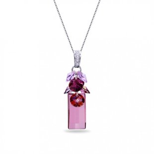 925 Sterling Silver Pendant with Chain with Amethyst Crystals of Swarovski (NP6696LSH), Vitrail Medium, Crystal, Light Rose