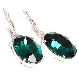 925 Sterling Silver Earrings with Emerald of Swarovski (3000331114), Emerald, Swarovski